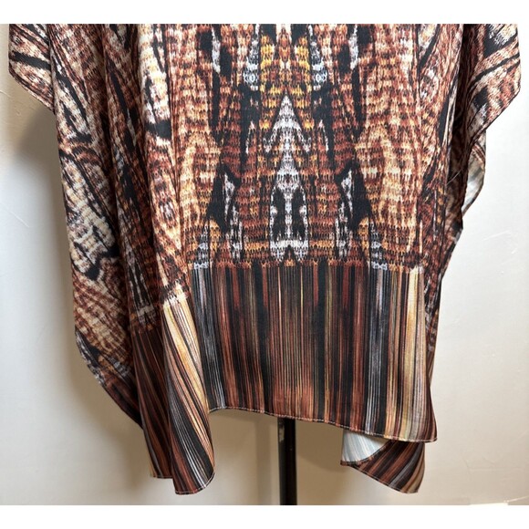 Chico's Brown Geometric Southwest with Beaded Neckline Poncho Top Women's Size S - Picture 4 of 14